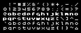 Full display of the 8×8 pixel font EK-BEANS. It is a thin and wide lowercase-only font, notable for its “uppercase” using lowercase forms in bold.