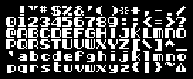 Full display of the 8×8 pixel font EK-BINGO. This sans-serif font shows fat vertical strokes toward the left and thin ones to the right, giving it a friendly feel.