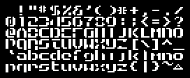 Full display of the 8×8 pixel font EK-LOSS. This is a tech-styled sans-serif font with forms that feature gaps and absent strokes.