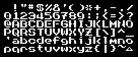 Full display of the 8×8 pixel font EK-TEK. This very tech-inspired font features beveled corners at the top-right and bottom-left.