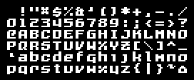 Full display of the 8×8 pixel font EK-WINTR. This is a slightly small, aggressively rectilinear font with dense, bold strokes.